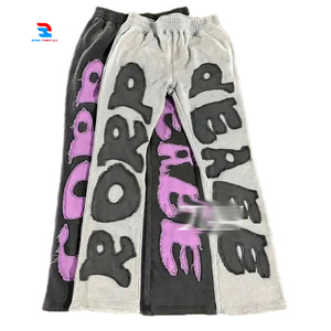 Pantalon de survêtement brodé personnalisé pour hommes taille haute avec cordon de serrage pantalon de jogging délavé au soleil Style décontracté - Product Image 1