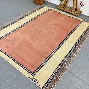 Tapis turc vintage 6,1x7,3 pi (186x221 cm), tapis en laine à carreaux rouges - Product Image 1