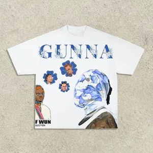 Summer Hip-hop Trendy Y2K Graphic Top Men American Retro Oversized T-shirt Casual Pure Cotton Round Neck Short Sleeves - Product Image 1