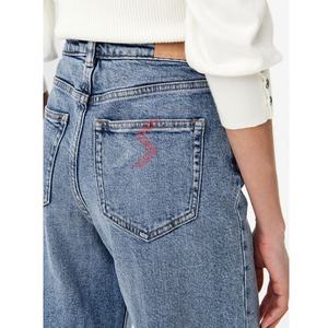 2025 pantalones vaqueros ajustados de cintura alta para mujer, pantalones vaqueros rectos, pantalones vaqueros holgados elásticos a la moda para mujer, servicio OEM - Product Image 4