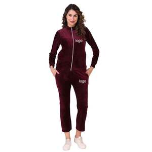 Survêtements d'hiver en velours élégants et sweat à capuche avec poches Survêtements en velours à fermeture éclair Ensemble 2 pièces Sportswear Joggingsuit - Product Image 1