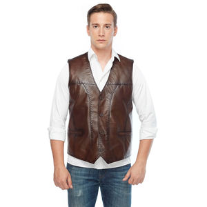 Chaleco de Cuero Vacuno Personalizado de Alta Calidad para Hombre, Diseño con Botones, Estilo Motero, a Cuadros, para Invierno, Transpirable - Product Image 1