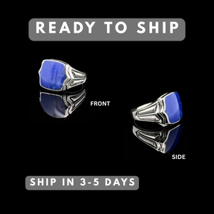แหวนตราประทับเงินแท้ 925 ประดับด้วยพลอยลาพิส ลาซูลี สำหรับผู้ชาย ขายส่ง เหมาะสำหรับงานแต่งงาน งานครบรอบ และงานปาร์ตี้ |   OEM - Product Image 2