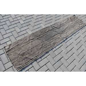 Tapis en laine noir et blanc moderne de grande surface de 1.9x8.1 pieds Patchwork de conception turque vintage classique pour les adolescents Latex de couloir rectangulaire - Product Image 2