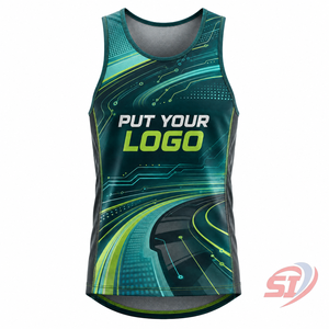 Fabricant de débardeurs de course personnalisés avec logo, séchage rapide, respirant, couleur vert-bleu circuit drift - Product Image 1