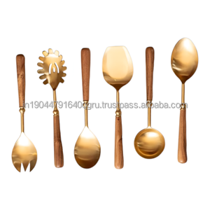 Ustensiles de service en acier inoxydable et en bois-Ensemble de 6 pièces de qualité supérieure Fine Dining Essentials - Product Image 3
