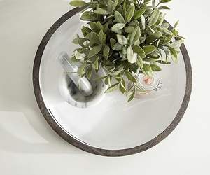 Plateau en bois de forme personnalisée moderne, diamètre 15 pouces, gris délavé, plateau rond blanc pour la cuisine, la salle à manger, la table basse, le service à domicile - Product Image 4