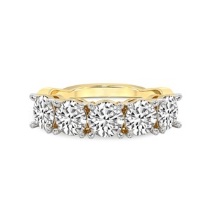 Stately Round Five Stone Band Lab Grown Diamond 0.50 Ct Tw 14K Solid Gold FG Color VS Clarity 5 Diamond Timeless <b>Row</b> Presence - Product Image 1