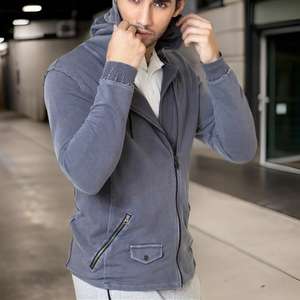 เสื้อมีฮู้ดสำหรับผู้ชายผ้าฝ้ายฝรั่งเศสเทอร์รี่คุณภาพสูงดีไซน์ซิปรูดแนววินเทจ - Product Image 1