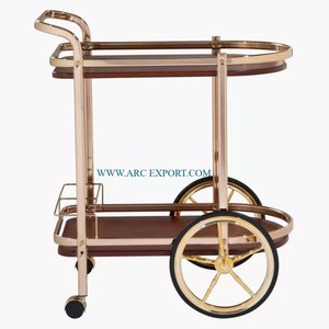 Carrito para servir comida de nuevo aspecto único chapado en oro de Metal de 2 niveles, carritos para servir postres de Hotel de lujo decorativos para el hogar de primera calidad - Product Image 5