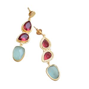 Pendientes de Latón al por Mayor, Piedra Orgánica a Granel, Acabado de Latón Satinado, Diseño Único, Chapado en Oro de 18K de Primera Calidad, Unisex, Calcedonia, B2B - Product Image 5