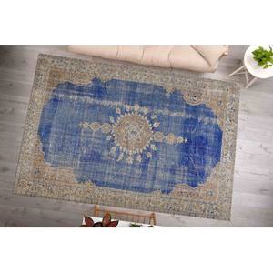 Alfombra Turca Azul Marino: Alfombra Oushak de Estilo Vintage, Alfombra Estampada, Alfombra de Chenilla - Product Image 2