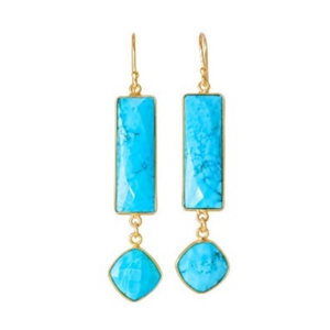 Pendientes de plata de ley 925 con forma de cojín, Gema turquesa, rectangular, novedad - Product Image 1