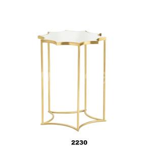 Mesa auxiliar de soporte de metal dorado y mármol blanco para hogar y oficina - Product Image 1