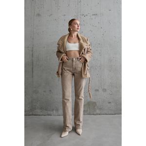 Wholesale Shearling Fur-<b>Lined</b> Beige <b>Jacket</b> with Epaulets Windproof Feature - Product Image 4