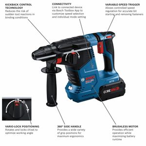 Marteau perforateur rotatif Bulldog 1 pouce avec 2 batteries CORE haute puissance 18V sans balais 8 Ah connectées, outil électrique SDS-Plus - Product Image 5