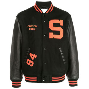 Leather Sleeve Varsity <b>Jackets</b> for <b>Men</b> Hot Selling OEM Wholesale Custom Logo Print Unique Style Outer Wear - Product Image 1