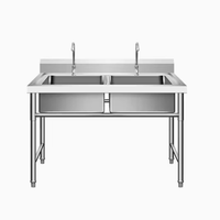 Restaurantuitrusting Industriële Dubbele Tafel RVS 201/304 Zwaarbelastbaar Corrosiebestendig Gepolijste Afwerking Keuken