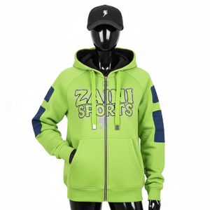 Sweat à capuche pour femme avec fermeture éclair intégrale, tissu polaire en polyester de haute qualité 320 GSM, tissu chaud, couleur verte, manches à panneaux, logo personnalisé, sweat-shirts basiques - Product Image 6