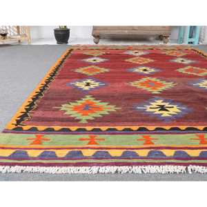 พรมตุรกีโบราณขนาดใหญ่ 5.1x8.4 ฟุต (156x257 ซม.) พรมคิลิมสีแดงไล่เฉด - Product Image 5