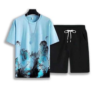 Ensemble pour hommes short deux pièces t-shirt fabricant Streetwear logo personnalisé été décontracté pantalon 2 pièces chemise homme sublimée personnalisée - Product Image 5