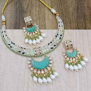 Conjunto de collar Kundan de joyería nupcial india tradicional para mujeres y niñas, conjunto de collar Kundan antiguo elegante para fiestas de bodas - Product Image 2