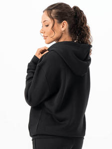 Qualité supérieure Noir Goutte Épaule Surdimensionné Fermeture Éclair Sweat À Capuche Femme Anti-Rides Et Respirant Sweats À Capuche Vierges Pour Les Femmes - Product Image 2