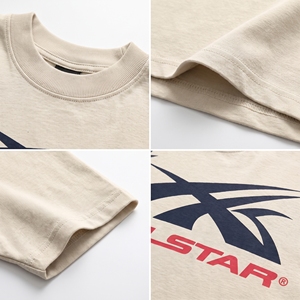 เสื้อยืดคอกลมแขนยาว/สั้น แบรนด์ STAR สำหรับผู้ชาย ทรงปกติ ผ้าคอตตอนเจอร์ซีย์ 100% พิมพ์ลายโลโก้ด้านหน้า ระบายอากาศได้ดี สไตล์วินเทจ - Product Image 5