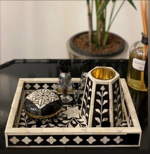 Bandeja de incrustaciones de madera de alta calidad superventas con diseño islámico árabe y Perla madre para Ramadán - Product Image 5