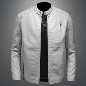 Otoño e Invierno nuevos hombres de moda guapo con solapa fina motocicleta abrigo de cuero Delgado elegante hombre chaqueta - Product Image 3