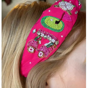 Bandeau Gameday perlé en gros pour femmes Bandeau à paillettes en tissu Girs Accessoires pour cheveux - Product Image 1