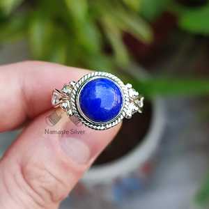 Handmade Dainty Minimalist Sterling Silver Women's <b>Ring</b> Lapis Lazuli <b>Statement</b> <b>Ring</b> with Bezel Setting Gift - Product Image 2