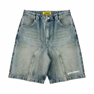 Pantalones cortos vaqueros lavados con ácido bordados personalizados, holgados, de corte holgado, ropa de calle de gran tamaño, pantalones cortos vaqueros estilo Cargo con patrón Vintage para hombre - Product Image 3