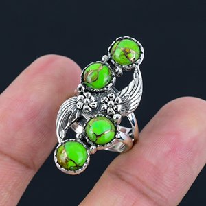 Anello in Rame Verde Turchese, <span class=keywords><strong>Argento</strong></span> Sterling <span class=keywords><strong>925</strong></span>, Anello Artigianale con Gemma, Gioiello di Design, Regalo per Donne, Fidanzate, Lei - Product Image 4