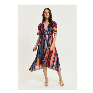 Women's Short-<b>Sleeved</b> V-Neck <b>Midi</b> Wrap <b>Dress</b> Paisley Print <b>Chiffon</b> Multi-Coloured Digital Back Logo Reasonably Priced Inspired - Product Image 1