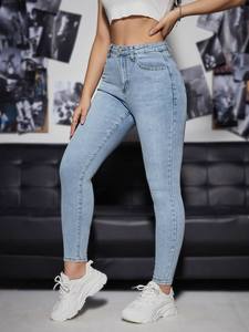 Jeans en denim pour femmes de haute qualité Coupe droite et skinny Taille haute Respirant Casual Solide Coton foncé Spandex Personnalisable BD - Product Image 5