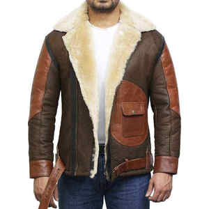 <b>Men's</b> Shearling Brown <b>Jacket</b> Custom <b>Men's</b> B3 Shearling <b>Leather</b> Aviator <b>Jacket</b> Warm Winter Bomber Flight Coat Made In Pakistan - Product Image 4