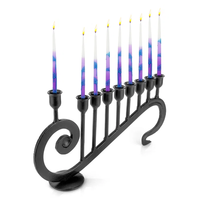 Forgeron fait à la main en fer 9 branches Hanukkah Menorah bougeoir fabriqué en Inde pilier décoratif Antique bougeoir Unique