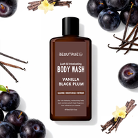 Gel douche hydratant personnalisé, parfum naturel, soin de la peau, nourrissant, prune noire, encens chaud, vanille de Madagascar