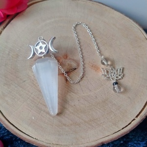 Selenita Lotus cadena péndulo Punto de piedra preciosa Natural radiestesia adivinación cristal radiestesia Reiki Chakra piedra curativa - Product Image 1