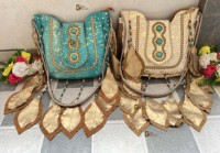 Sac à main en cuir véritable métallisé, style Banjara unique, sac bandoulière, sac à épaule en forme de feuille, sacs élégants indiens pour les soirées
