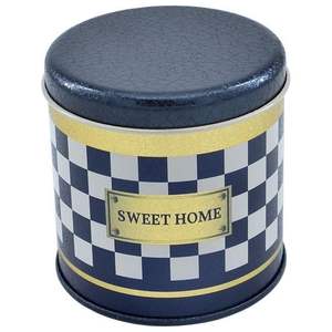0.5L round <b>Metal</b> Tin with Wooden Lid Ø90x90mm Checkerboard Design <b>Metal</b> Baskets <b>Product</b> Category - Product Image 1