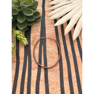 Vintage Bohemian 3mm <b>Copper</b> Beaded Bracelet Gold Plating Navajo Strung Christian Jewelry Featuring Zircon Pearl Diamond - Product Image 1