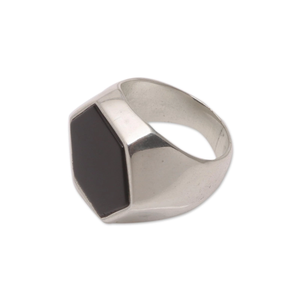Bague de mariage punk unisexe en argent sterling 925 avec onyx hexagonal, faite à la main, prix d'usine, pour cadeau ou fête - Product Image 3
