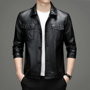 Wholesale <b>Men's</b> Casual Fleece <b>Leather</b> <b>Jacket</b> for Winter High Quality Embroidered Street Fashion with Stand Collar Loose Fit - Product Image 2