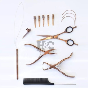 Nouveautés : Kit d'outils pour extensions de cheveux en acier inoxydable or rose – Pinces, clips, aiguilles en C, micro-perles – Usage professionnel - Product Image 4