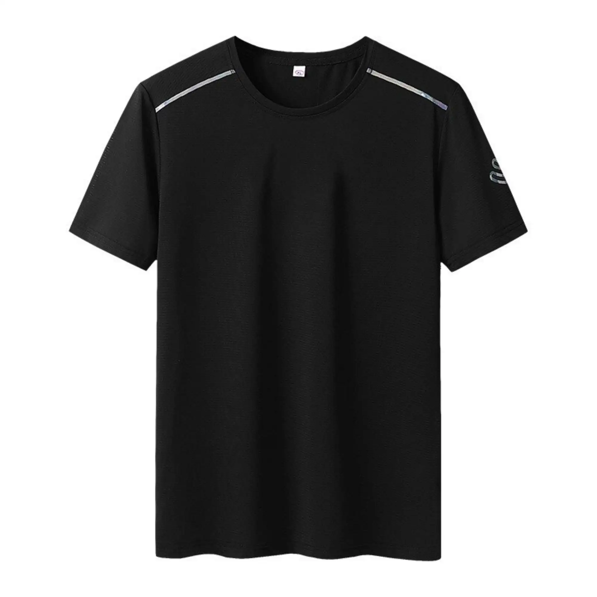 T-shirt en soie 100% Polyester à séchage rapide pour homme, vêtement de sport, de Gym, de Fitness, de course, d'athlétisme, d'été, en gros, noir uni