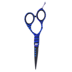 Tijera de peluquero con mango recubierto de azul de alta calidad, tijera de salón de acero inoxidable afilada con reposapiés ajustable - Product Image 3