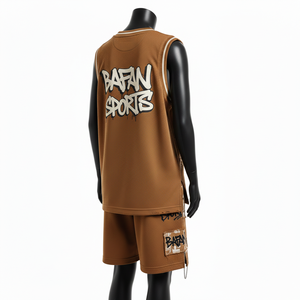 Conjunto de Camiseta y Pantalones Cortos de Baloncesto para Mujer, Malla de Poliéster Premium de 180 GSM, Transpirable, Diseño con Paneles Marrones, Logotipo Personalizado - Product Image 5