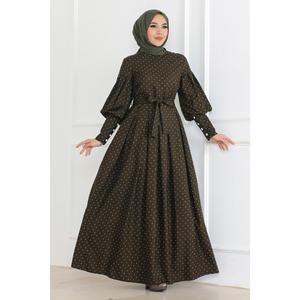 Robe kaki 6120 style décontracté à pois avec ceinture - Product Image 5